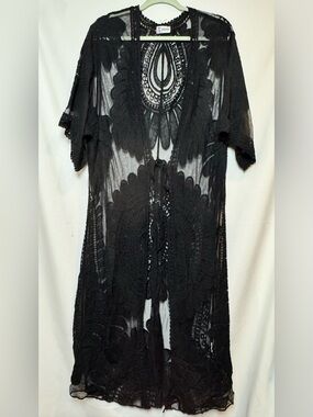 Black Crochet Lace Duster Kimono